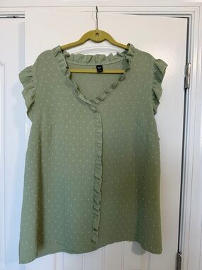 SHEIN Sage Green Ruffle V-Neck Sleeveless Blouse